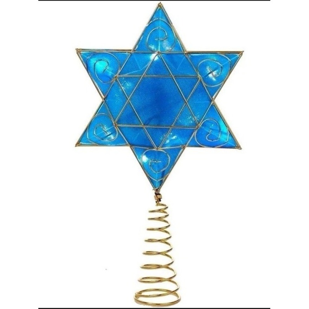 Blue Light Up Star of David Hanukkah Star Tree Topper Jewish Holiday Decoration
